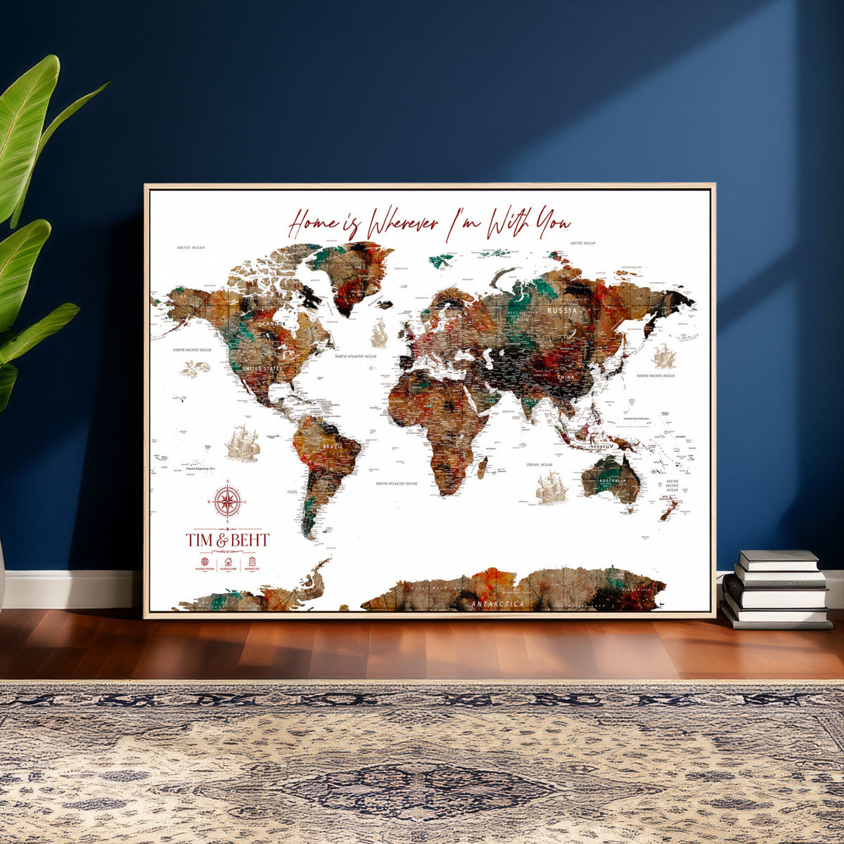 116MESUT-MGV-CV-36X24 - Custom Push Pin World Map Canvas Print | Personalized Travel Map Wall Art