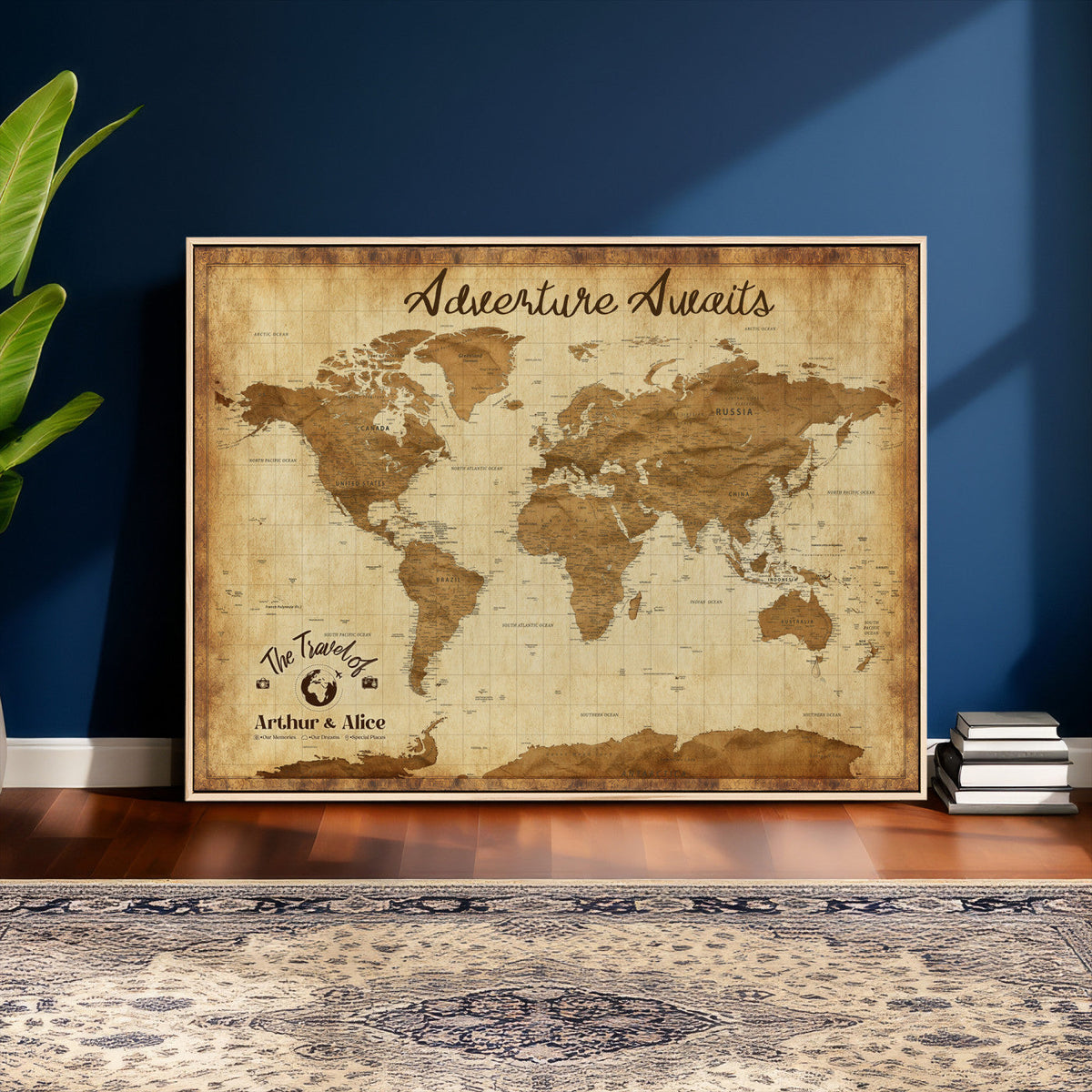 43427501-MGV-CV-36X24 - Custom Push Pin World Map Canvas Print | Personalized Travel Map Wall Art