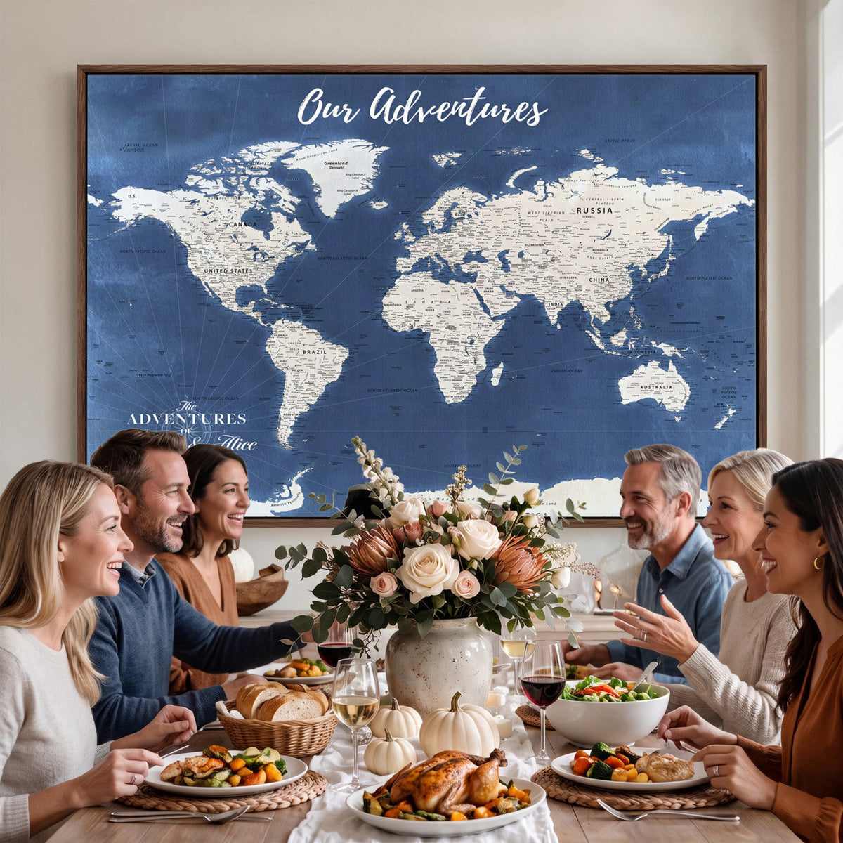 75405527-MGV-CV-36X24 - Extra Large Framed Personalize Push Pin World Map Wall Art Canvas Print for Travel Tracking - NEWMAP-113A