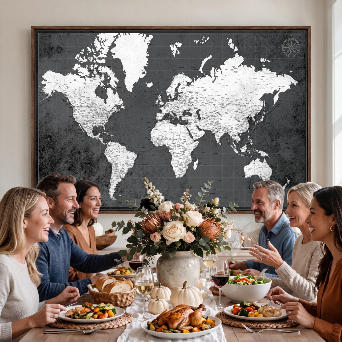 78574966-MGV-CV-36X24 - Extra Large Framed Personalize Push Pin World Map Wall Art Canvas Print for Travel Tracking - NEWMAP-128