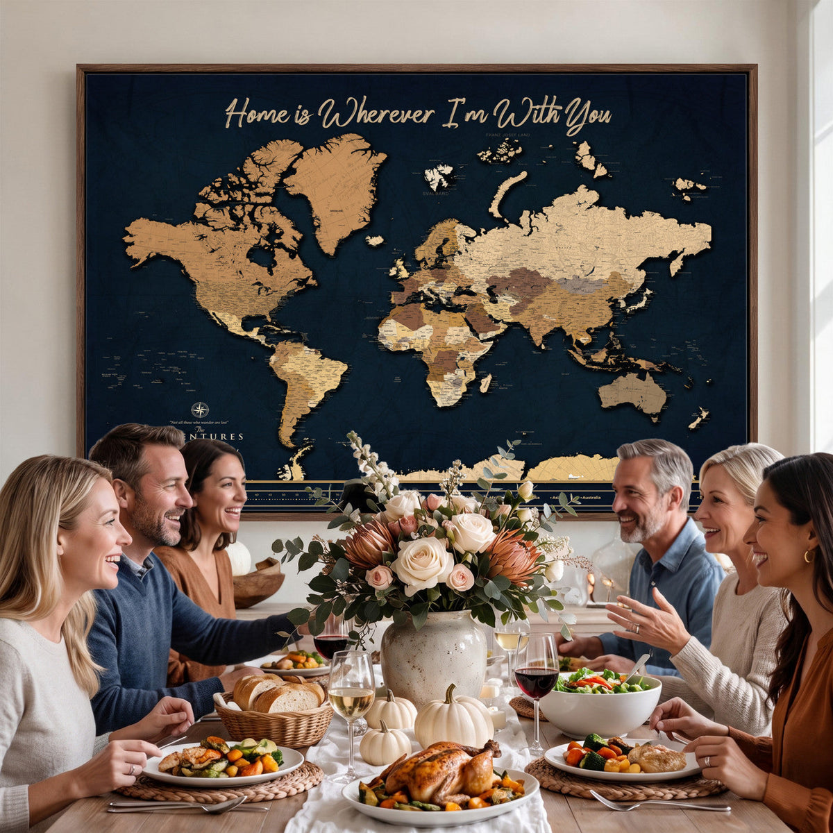 13903533-MGV-CV-36X24 - Extra Large Framed Personalize Push Pin World Map Wall Art Canvas Print for Travel Tracking - NEWMAP-152