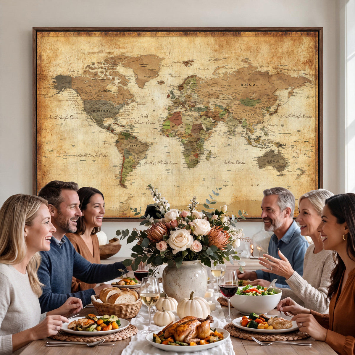 26621467D-MGV-CV-36X24 - Custom Push Pin World Map Wall Art Canvas Print – Personalized Travel Tracker with Pins Framed Large for Home and Office Decor
