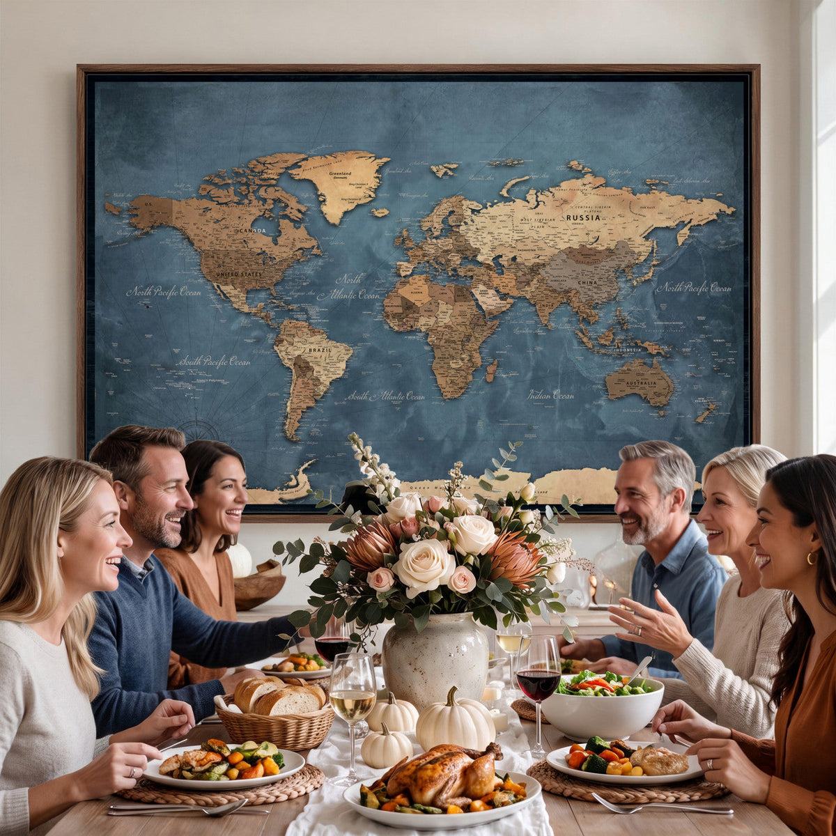 81949666D-MGV-CV-36X24 - Custom Push Pin World Map Wall Art Canvas Print – Personalized Travel Tracker with Pins Framed Large for Home and Office Decor