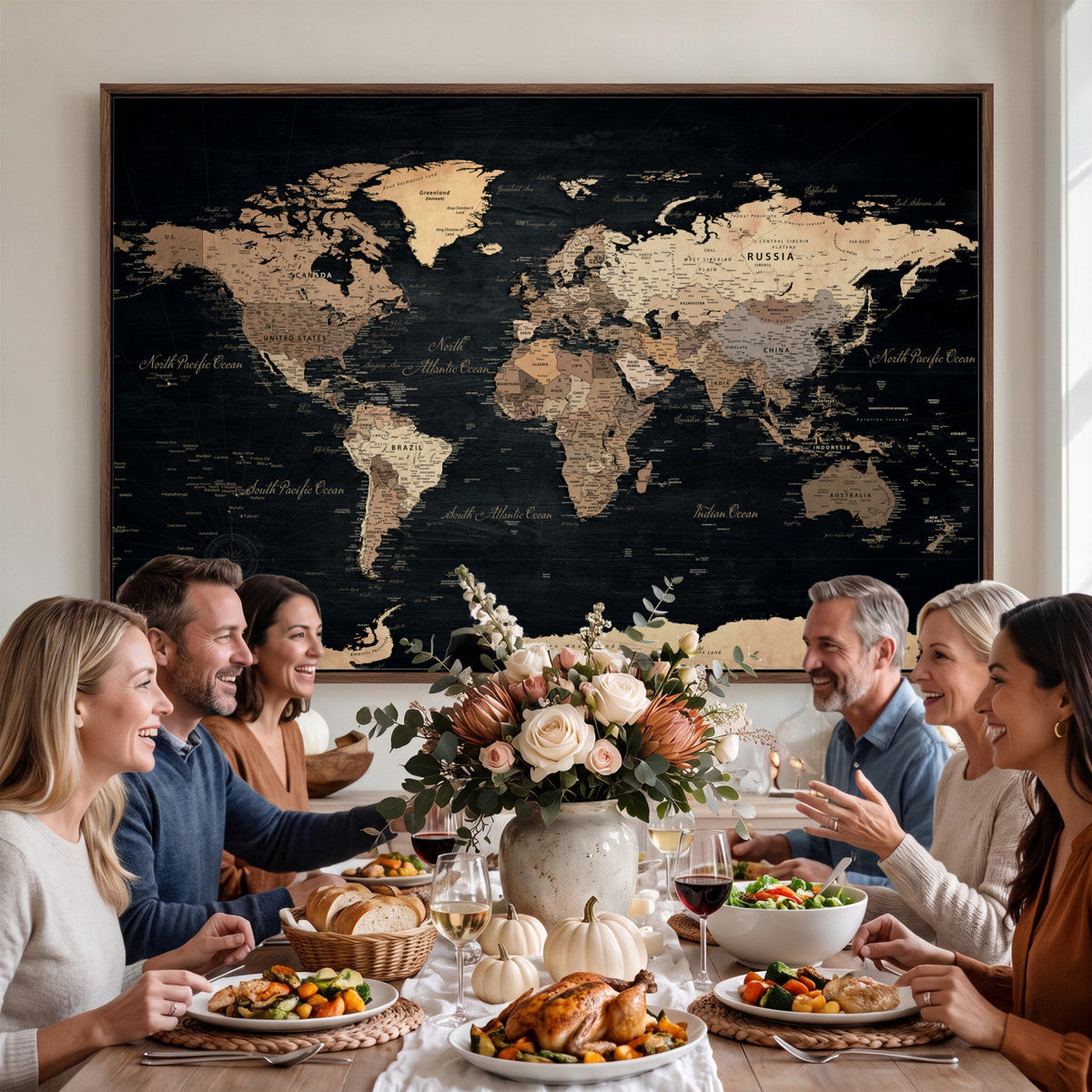 55335455D-MGV-CV-36X24 - Custom Push Pin World Map Wall Art Canvas Print – Personalized Travel Tracker with Pins Framed Large for Home and Office Decor