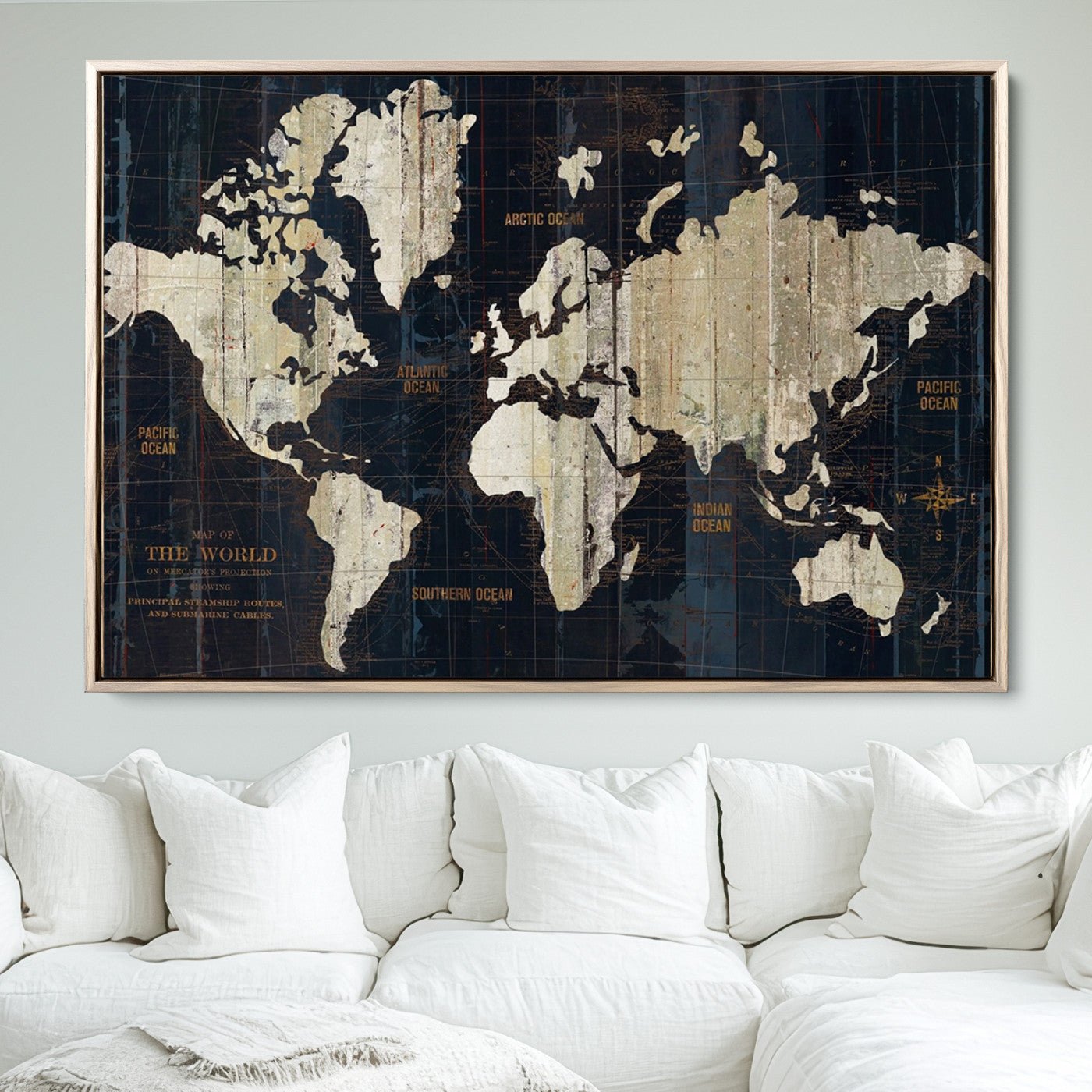 Push Pin World Map Canvas Print – Framed Wall Art for Couples to Track Their Travels – Anniversary Gift or Home Adventure Decor