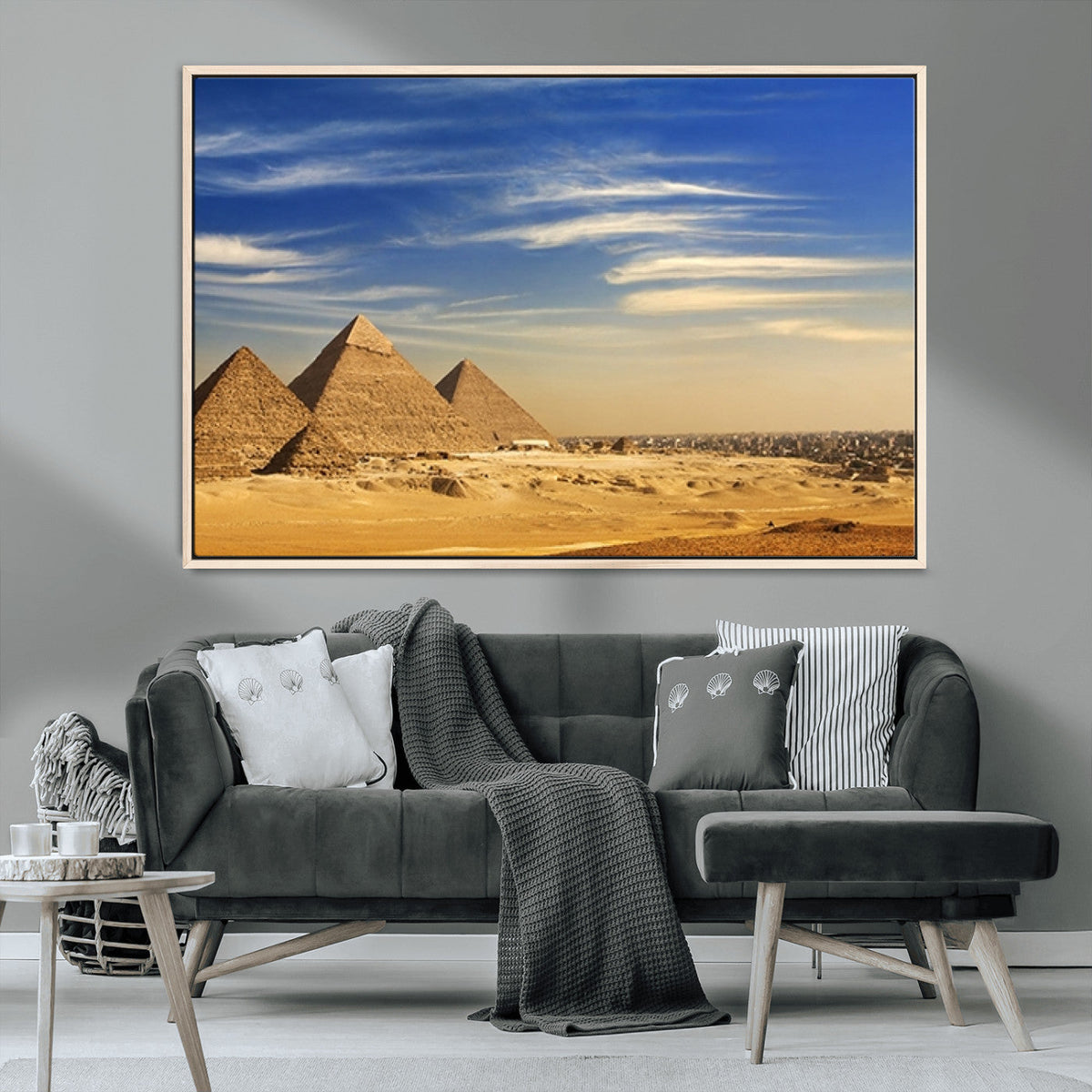 18193-MGV-CV-36X24-Majestic Ancient Wonders Wall Art Canvas Print, Golden Desert Under Endless Blue Sky Desert Sands Under Endless Blue Sky Artwork for Home Office
