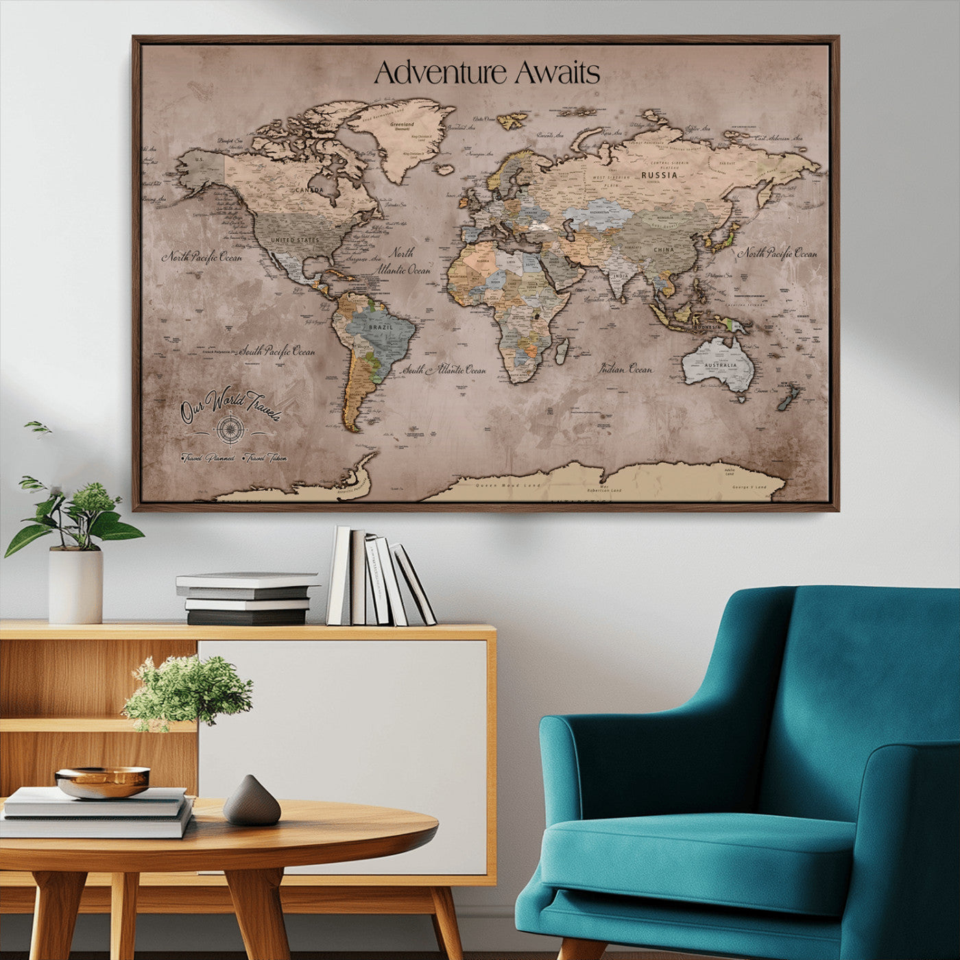 30557812-MGV-FC-36X24_Walnut-Framed Abstract Tree Ring Wall Art Print, Natural Rustic Wood Texture Canvas Print, Wood Tree Stump Farmhouse, Log Cabin Wooden House Decor
