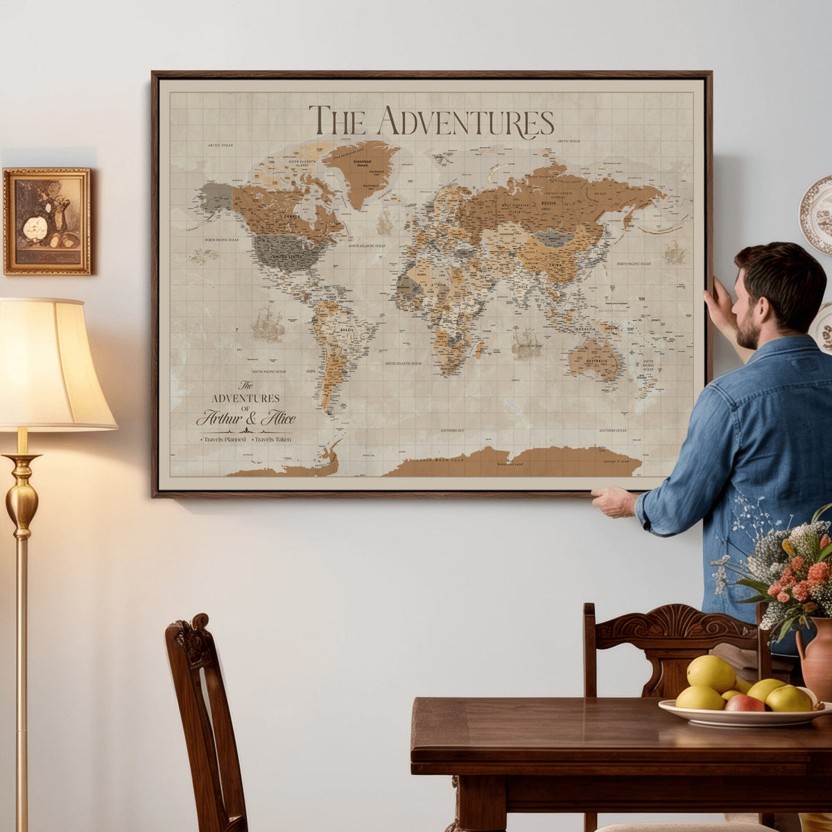 57738274-MGV-CV-36X24 - Custom Push Pin World Map Wall Art Canvas Print | Personalized Travel Tracker - NEWMAP-10