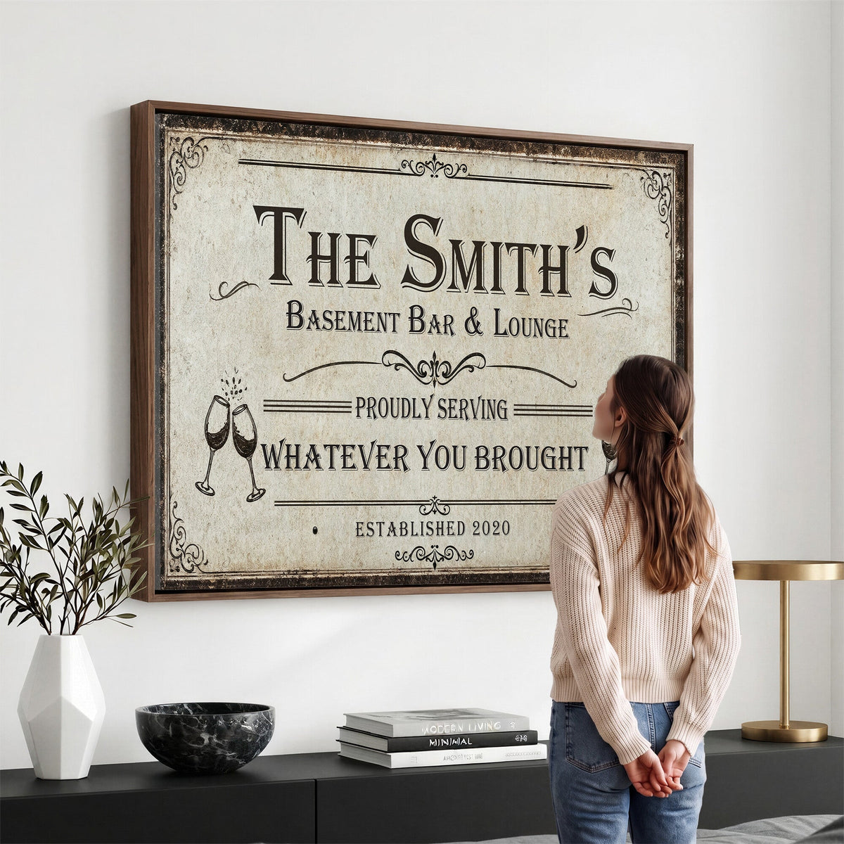 Custom Basement Bar & Lounge Sign Canvas, Personalized Family Name Art