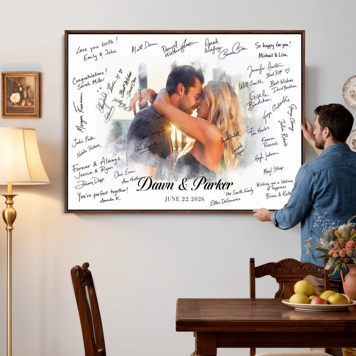 14788122-MGV-CV-36X24 - Wedding Guest Book Alternative Wall Art Canvas Print, Personalized Couple Photo Guestbook Wedding Signature Poster, Custom Couple Photo Guestbook Canvas, Bridal Shower Reception Decor