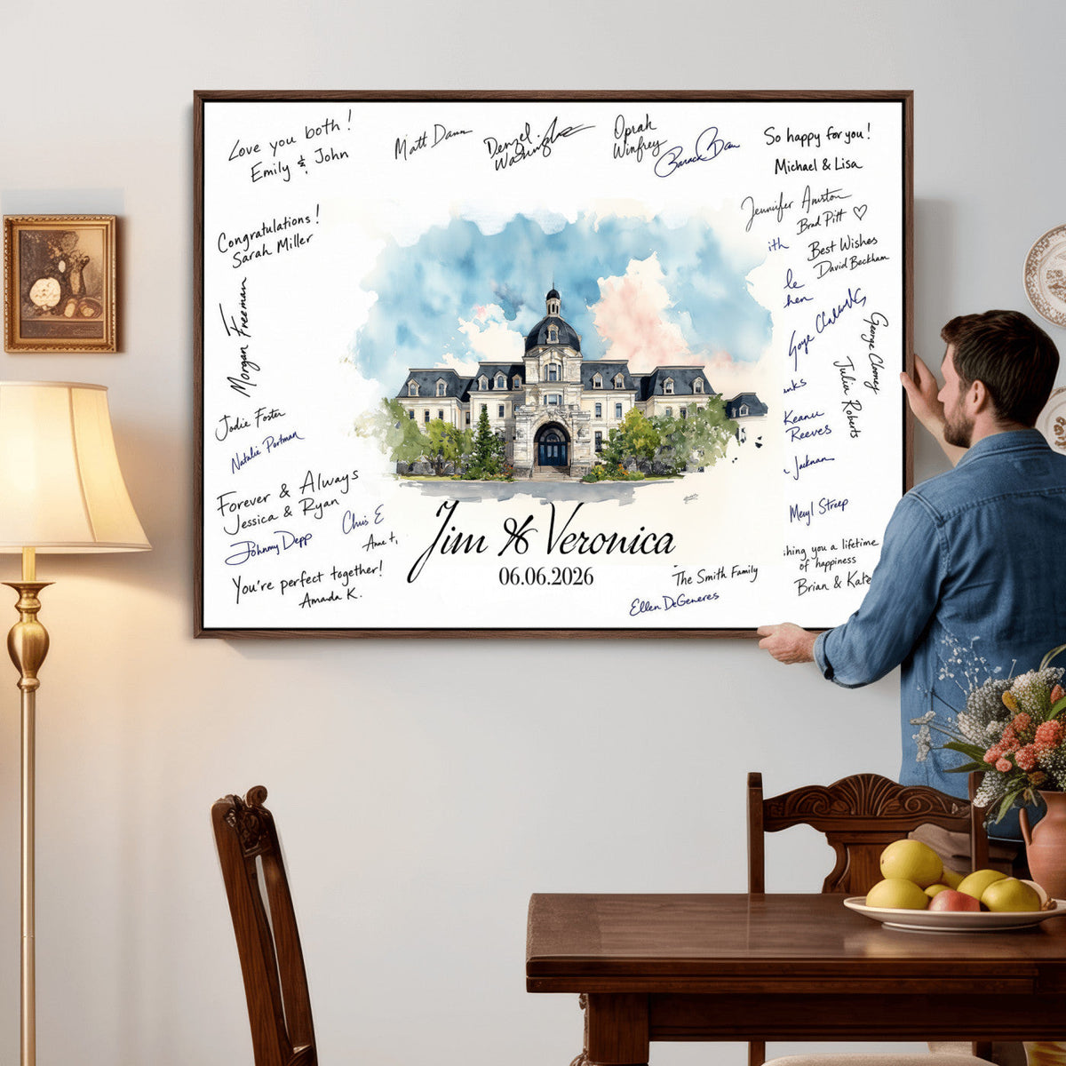 38232057-MGV-CV-36X24 - Wedding Guest Book Alternative Wall Art Canvas Print, Personalized Couple Photo Guestbook Wedding Signature Poster, Custom Couple Photo Guestbook Canvas