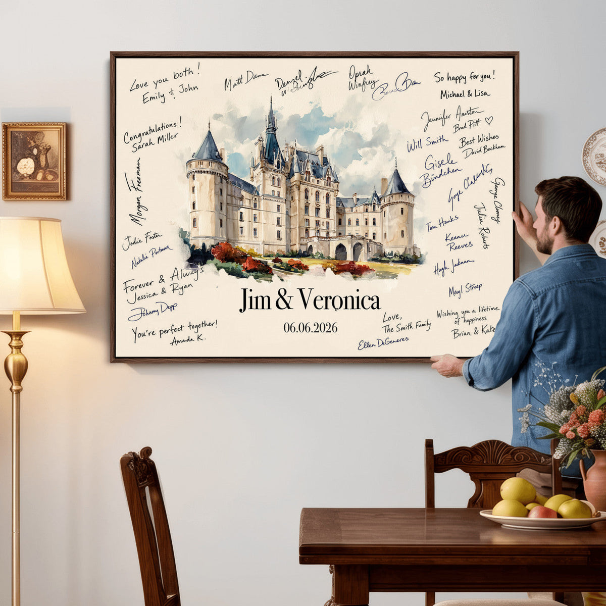 55883547-MGV-CV-36X24 - Wedding Guest Book Alternative Wall Art Canvas Print, Personalized Couple Photo Guestbook Wedding Signature Poster, Custom Couple Photo Guestbook Canvas