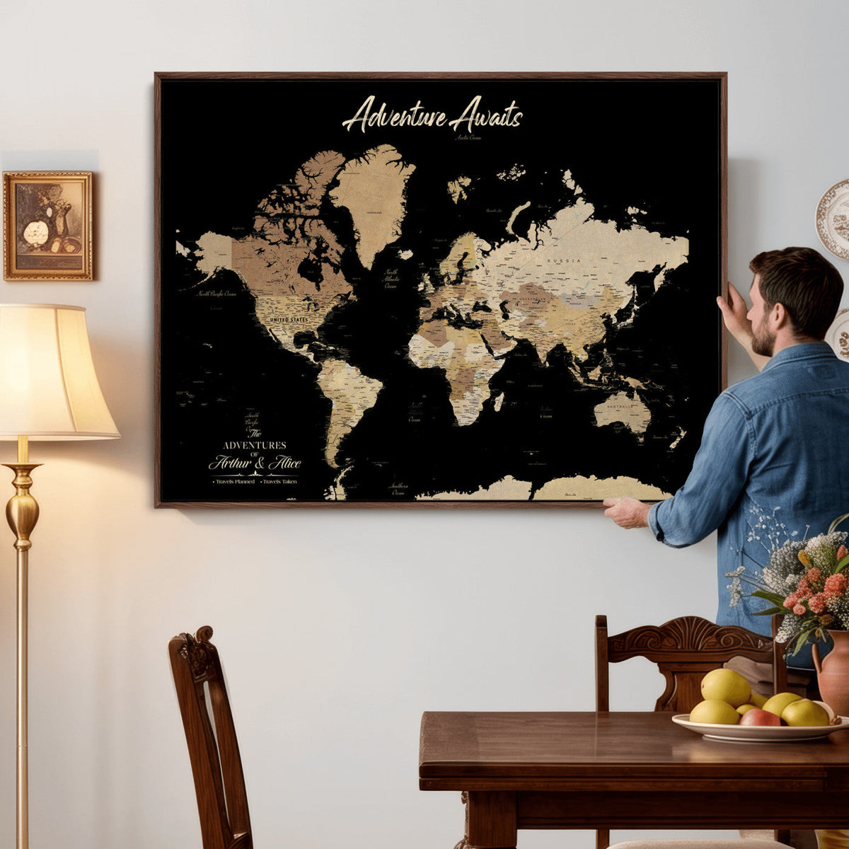 88415067-MGV-CV-36X24 - Custom Push Pin World Map Canvas Print | Personalized Travel Map Wall Art
