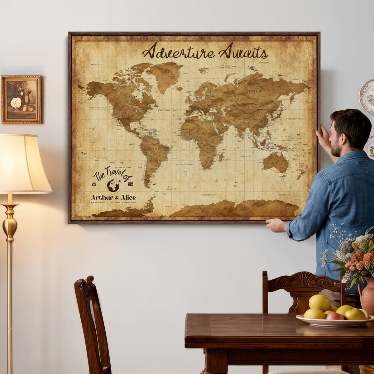 43427501-MGV-CV-36X24 - Custom Push Pin World Map Canvas Print | Personalized Travel Map Wall Art