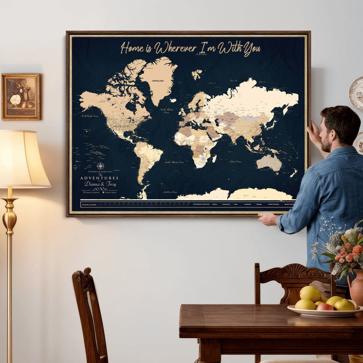 29990805-MGV-CV-36X24 - Custom Push Pin World Map Canvas Print | Personalized Travel Map Wall Art