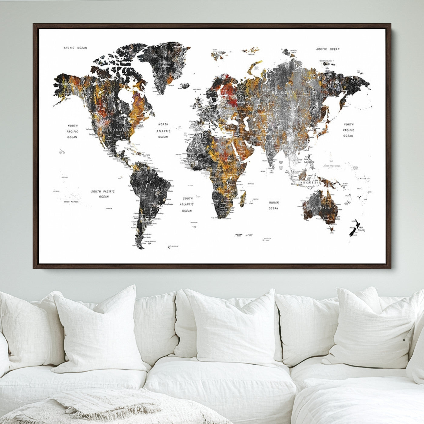 Push Pin World Map Canvas Print – Framed Wall Art for Couples to Track Their Travels – Anniversary Gift or Home Adventure Decor
