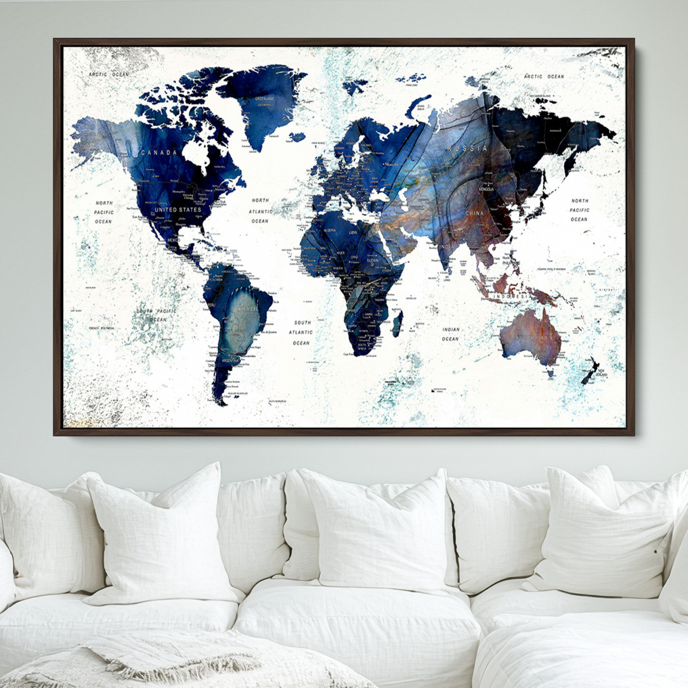 Push Pin World Map Canvas Print – Framed Wall Art for Couples to Track Their Travels – Anniversary Gift or Home Adventure Decor