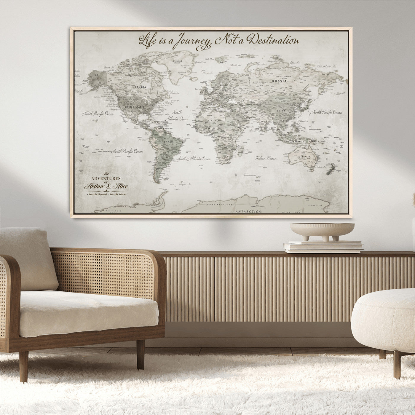Custom Push Pin World Map Wall Canvas Print – Personalized Travel Tracker with Pins – Framed Custom Quotie Canvas for Home Office Decor