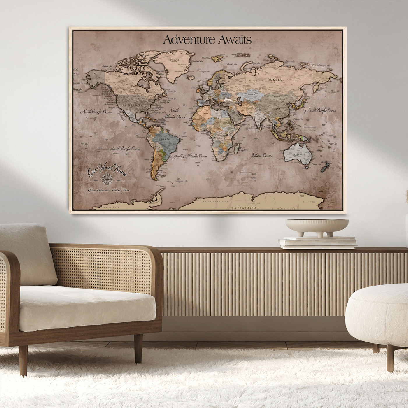 30557812-MGV-CV-36X24-Framed Abstract Tree Ring Wall Art Print, Natural Rustic Wood Texture Canvas Print, Wood Tree Stump Farmhouse, Log Cabin Wooden House Decor