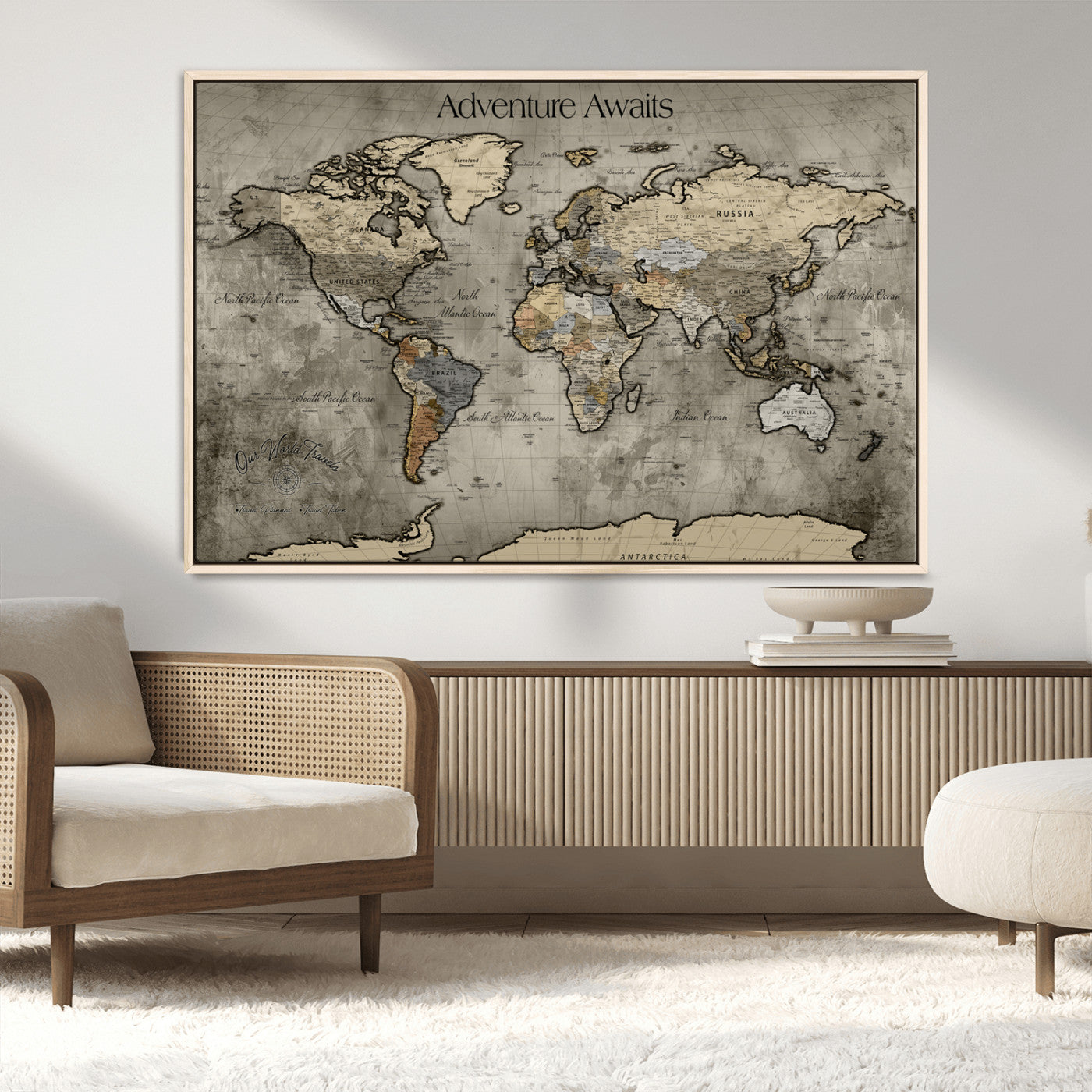 60740187-MGV-CV-36X24-Tree Rings Wall Art Canvas Print, Framed Wood Texture Art Picture Print, Blue Grain Perfect Rustic Modern Decor Artwork, Wood Texture Wall