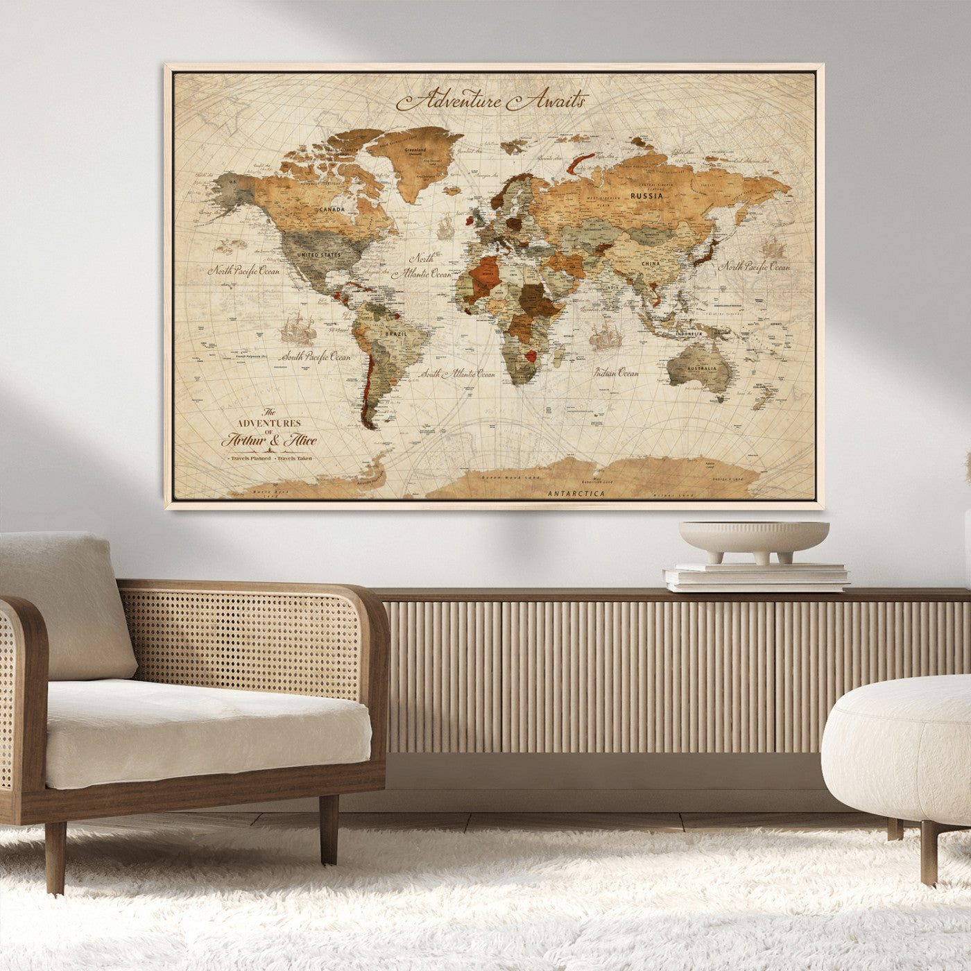 64295326-MGV-CV-30X20-Custom Push Pin World Map Wall Canvas Print – Personalized Travel Tracker with Pins – Framed Custom Quotie Canvas for Home Office Decor