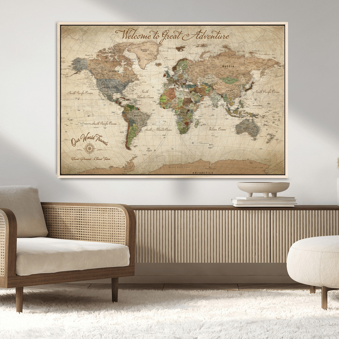 76478536-MGV-CV-30X20-Custom Push Pin World Map Wall Canvas Print – Personalized Travel Tracker with Pins – Framed Custom Quotie Canvas for Home Office Decor