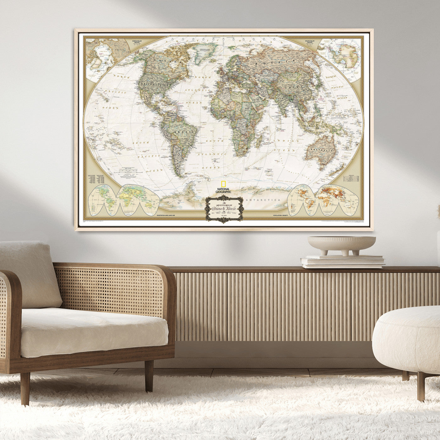 Custom Push Pin World Map Wall Art Canvas Print – Personalized National Geopraphic Map for Travel Plan – Framed Customize Animal Map for Stady Room Decor