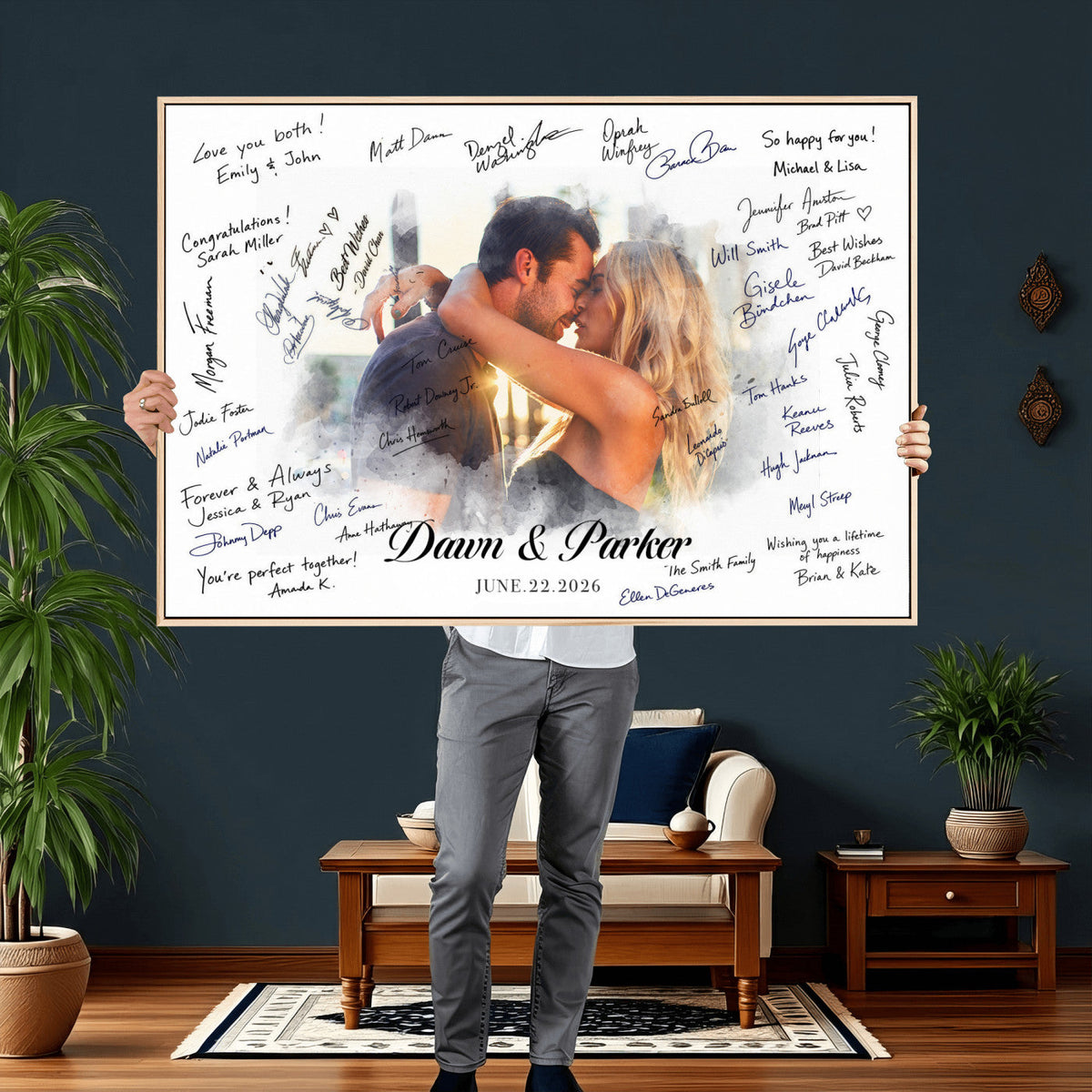 14788122-MGV-CV-36X24 - Wedding Guest Book Alternative Wall Art Canvas Print, Personalized Couple Photo Guestbook Wedding Signature Poster, Custom Couple Photo Guestbook Canvas, Bridal Shower Reception Decor