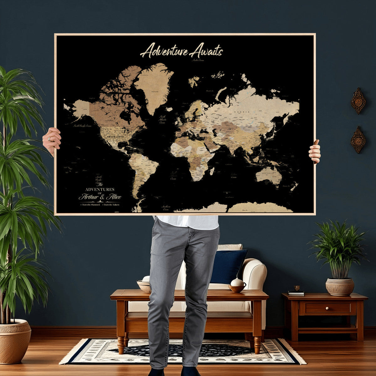 88415067-MGV-CV-36X24 - Custom Push Pin World Map Canvas Print | Personalized Travel Map Wall Art