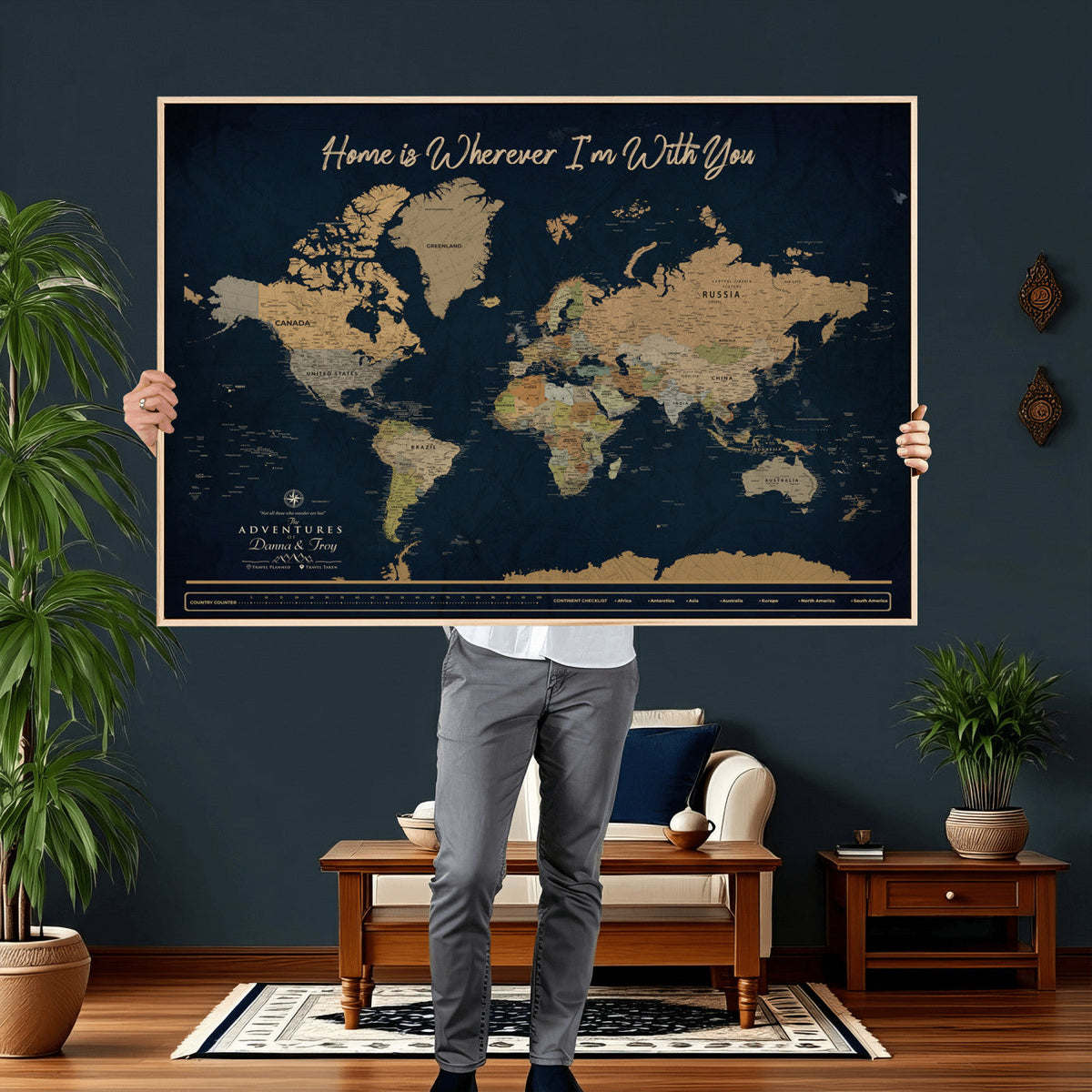 14276407-MGV-CV-36X24 - Custom Push Pin World Map Canvas Print | Personalized Travel Map Wall Art