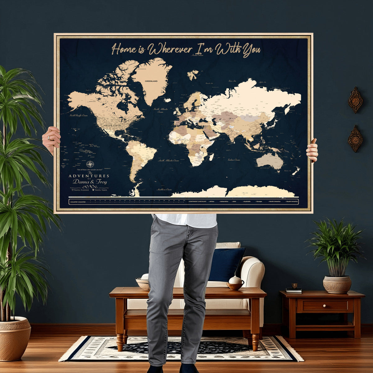29990805-MGV-CV-36X24 - Custom Push Pin World Map Canvas Print | Personalized Travel Map Wall Art