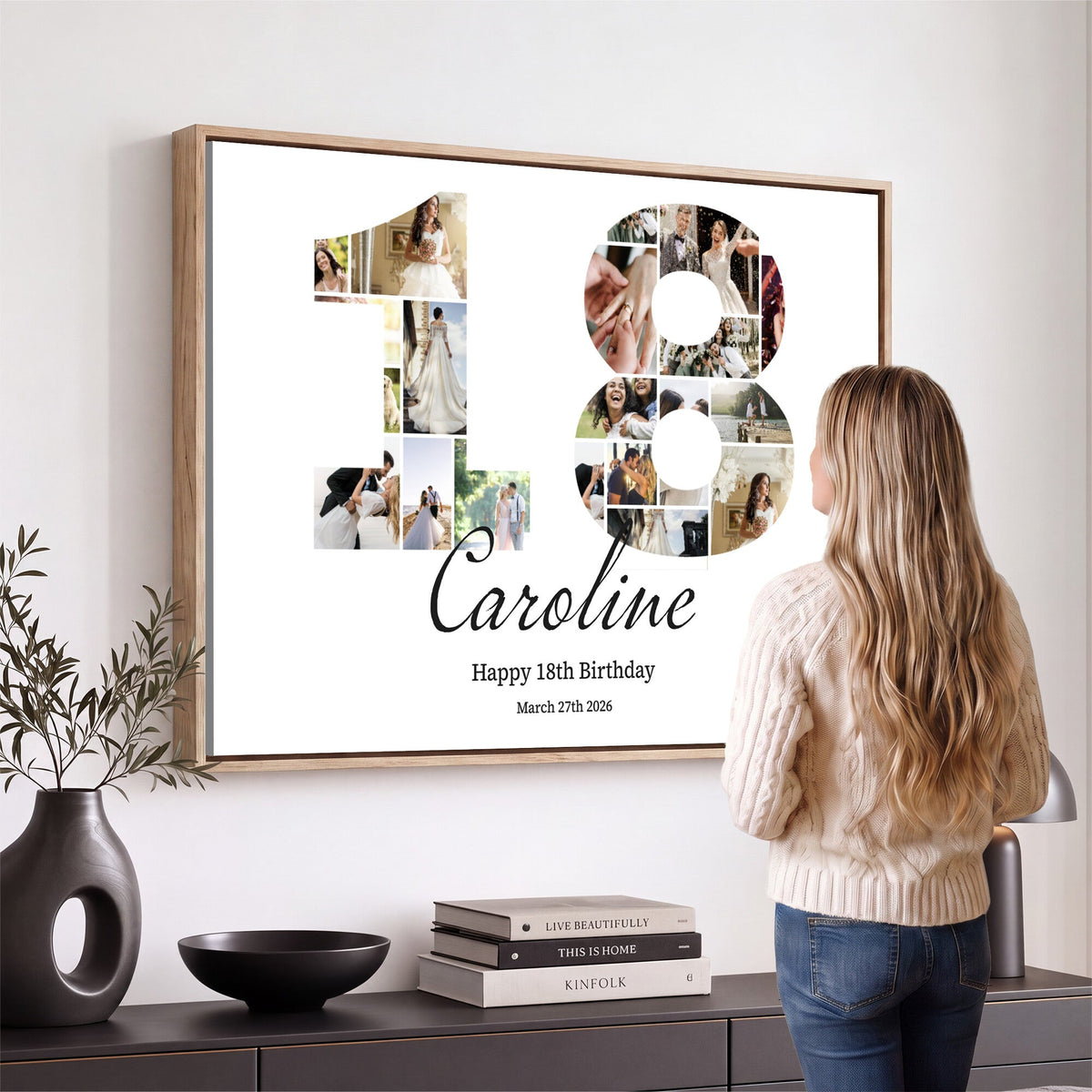 CSTM914DD-MGV-CV-36X24 - Number Photo Mosaic Canvas Print – Personalized Birthday Number Made of Your Photos