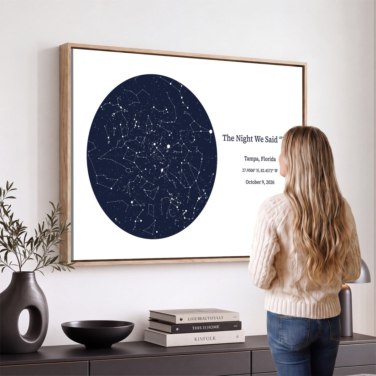 CSTM914STR-MGV-CV-36X24 - Custom Star Map Canvas Print – Personalized Night Sky Wall Art by Date and Location
