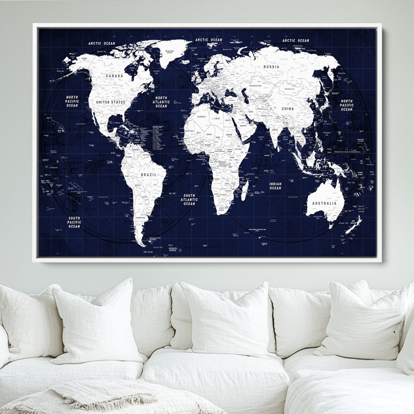Push Pin World Map Canvas Print – Framed Wall Art for Couples to Track Their Travels – Anniversary Gift or Home Adventure Decor