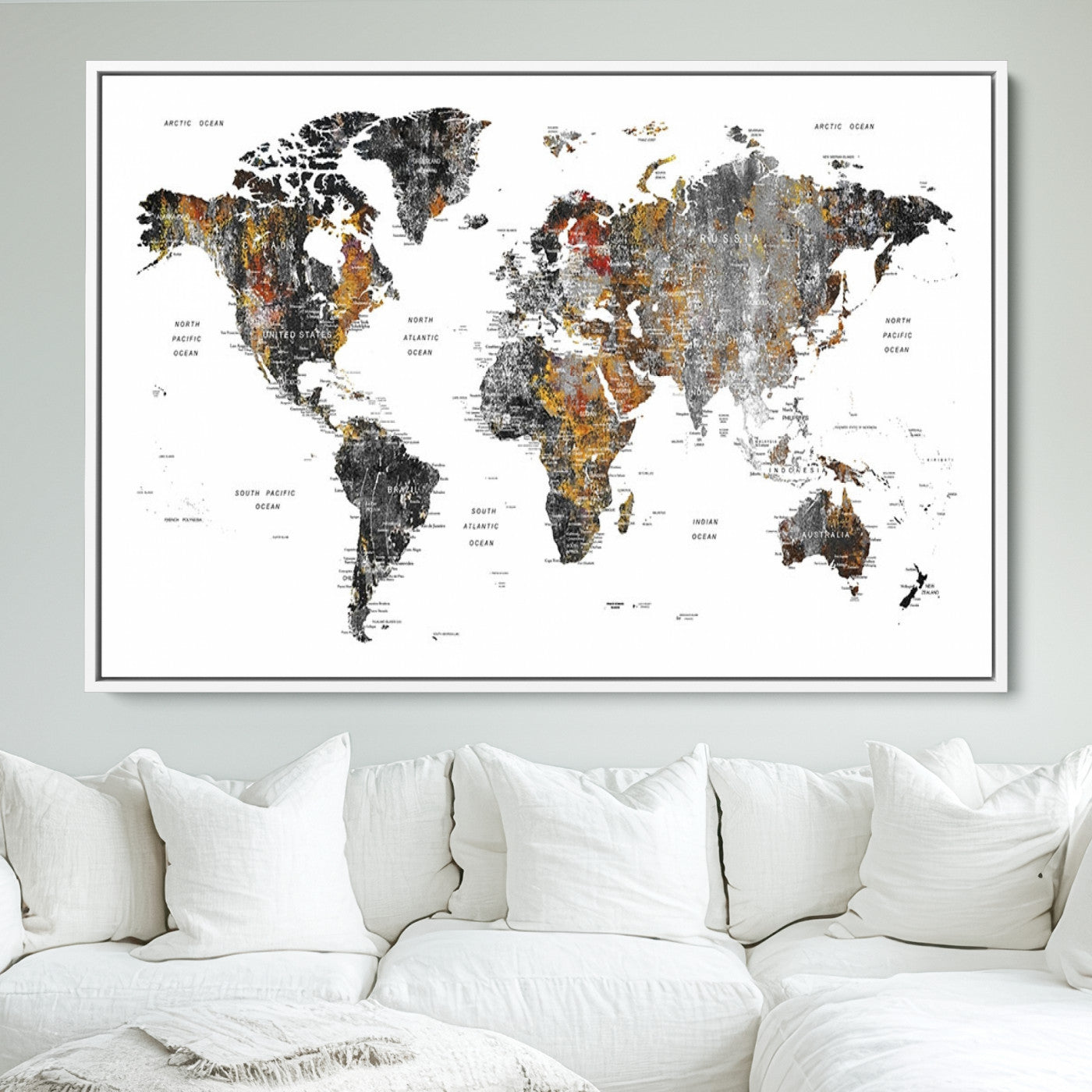 Push Pin World Map Canvas Print – Framed Wall Art for Couples to Track Their Travels – Anniversary Gift or Home Adventure Decor
