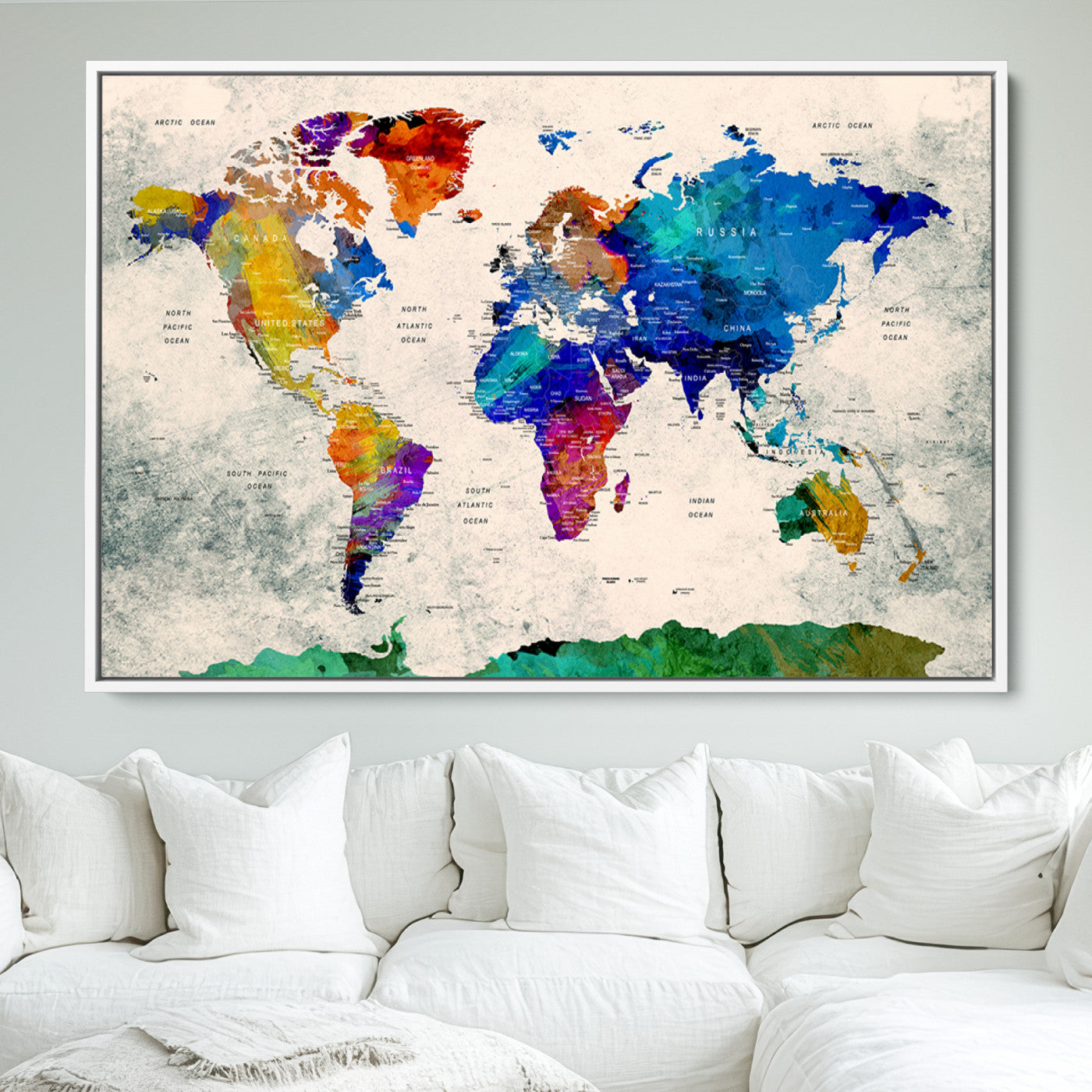 Push Pin World Map Canvas Print – Framed Wall Art for Couples to Track Their Travels – Anniversary Gift or Home Adventure Decor