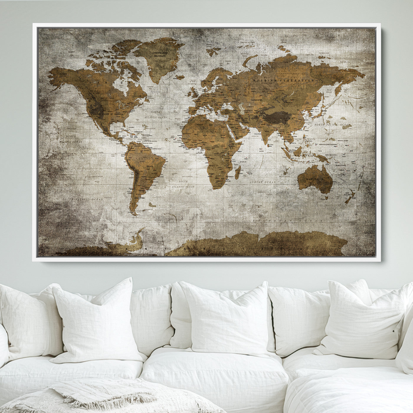 Push Pin World Map Canvas Print – Framed Wall Art for Couples to Track Their Travels – Anniversary Gift or Home Adventure Decor