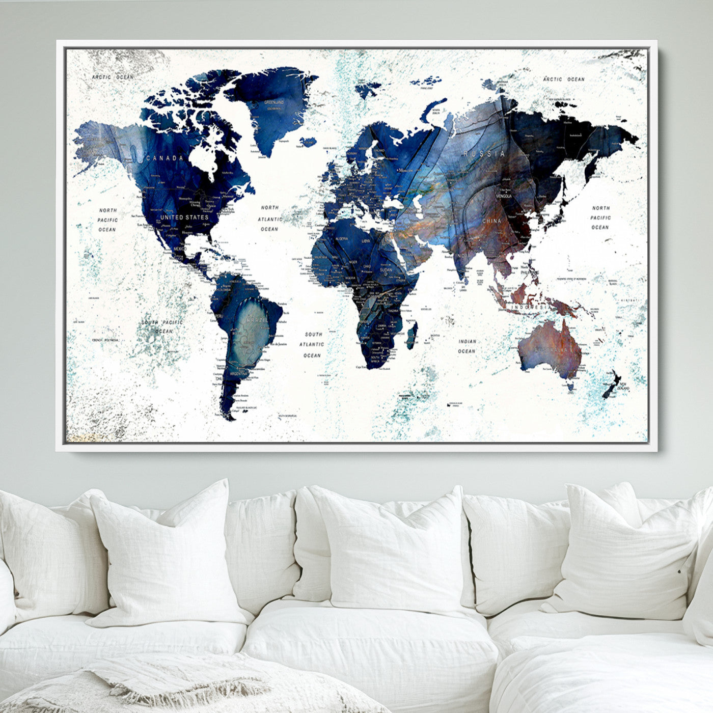 Push Pin World Map Canvas Print – Framed Wall Art for Couples to Track Their Travels – Anniversary Gift or Home Adventure Decor