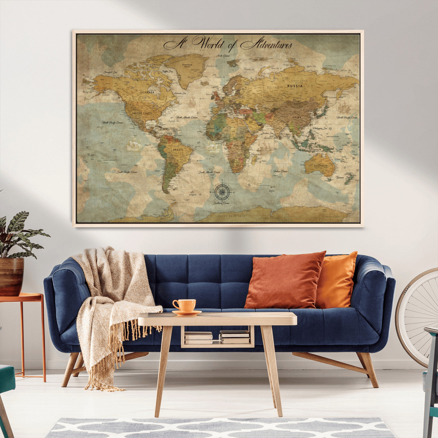 75690627-MGV-CV-36X24-Personalized World Map Print, Customizable Push Pin Framed World Map Print on Canvas - Custom Quote on Map Print,