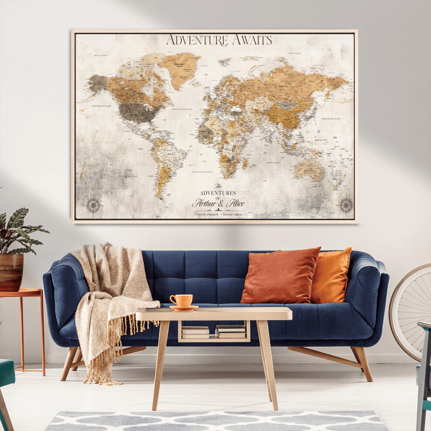 99422096-MGV-CV-30X20-Custom Push Pin World Map Wall Canvas Print – Personalized Travel Tracker with Pins – Framed Custom Quotie Canvas for Home Office Decor