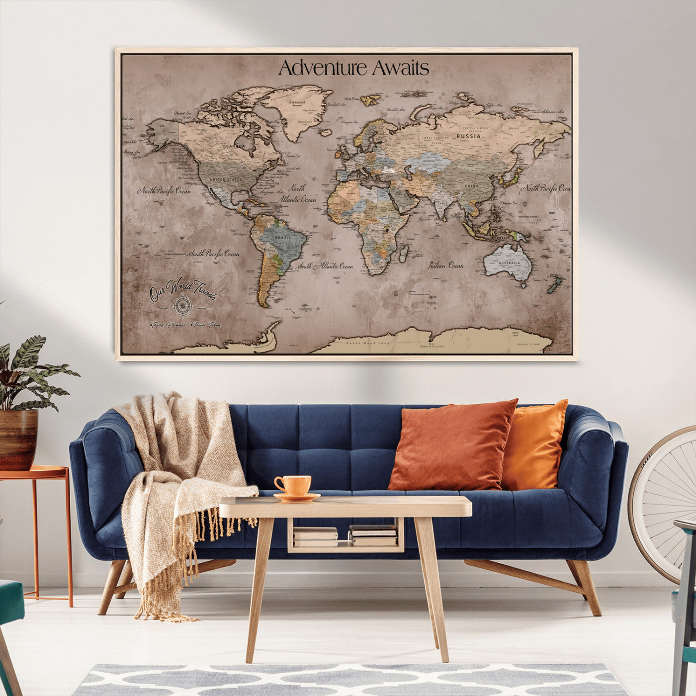 30557812-MGV-CV-36X24-Framed Abstract Tree Ring Wall Art Print, Natural Rustic Wood Texture Canvas Print, Wood Tree Stump Farmhouse, Log Cabin Wooden House Decor