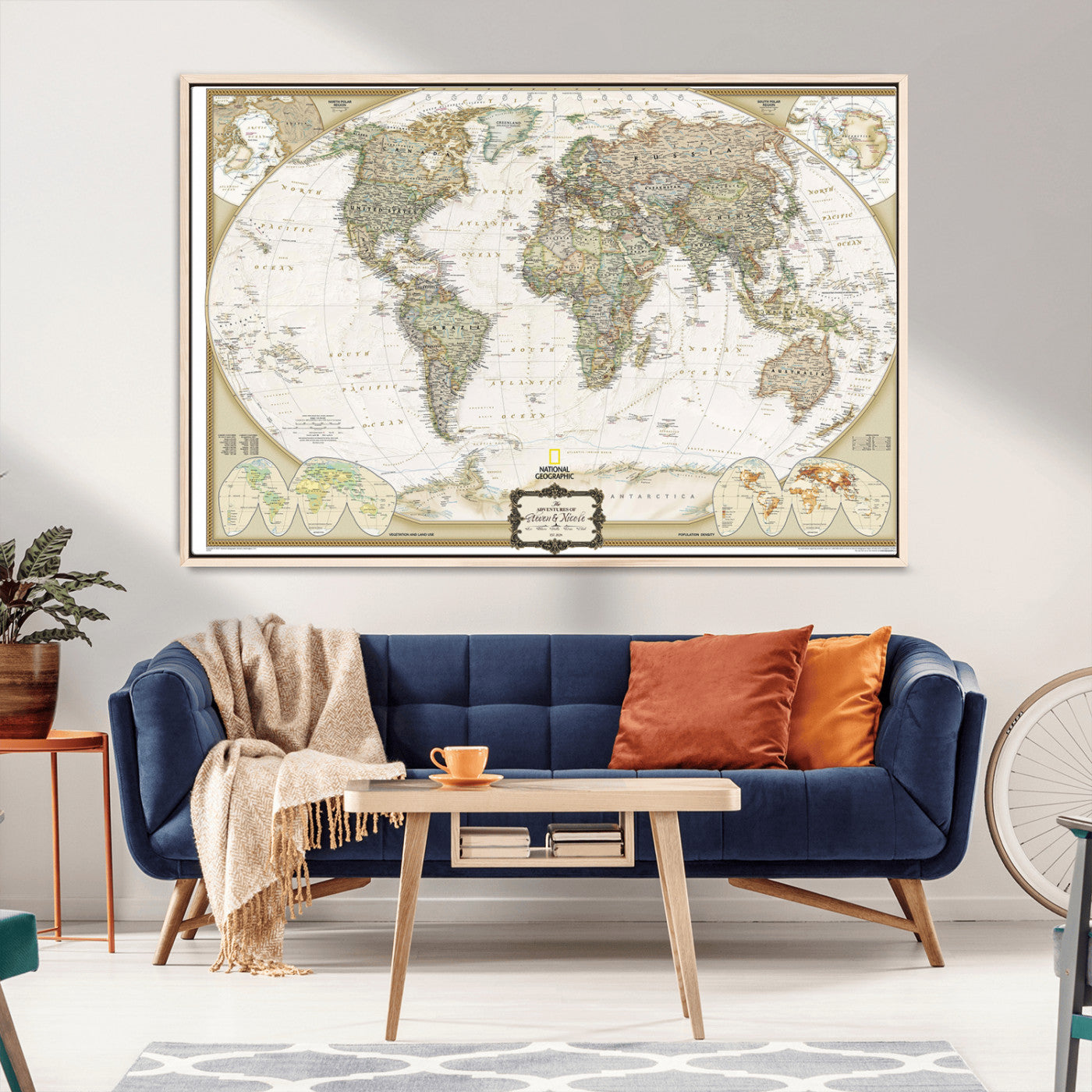 Custom Push Pin World Map Wall Art Canvas Print – Personalized National Geopraphic Map for Travel Plan – Framed Customize Animal Map for Stady Room Decor
