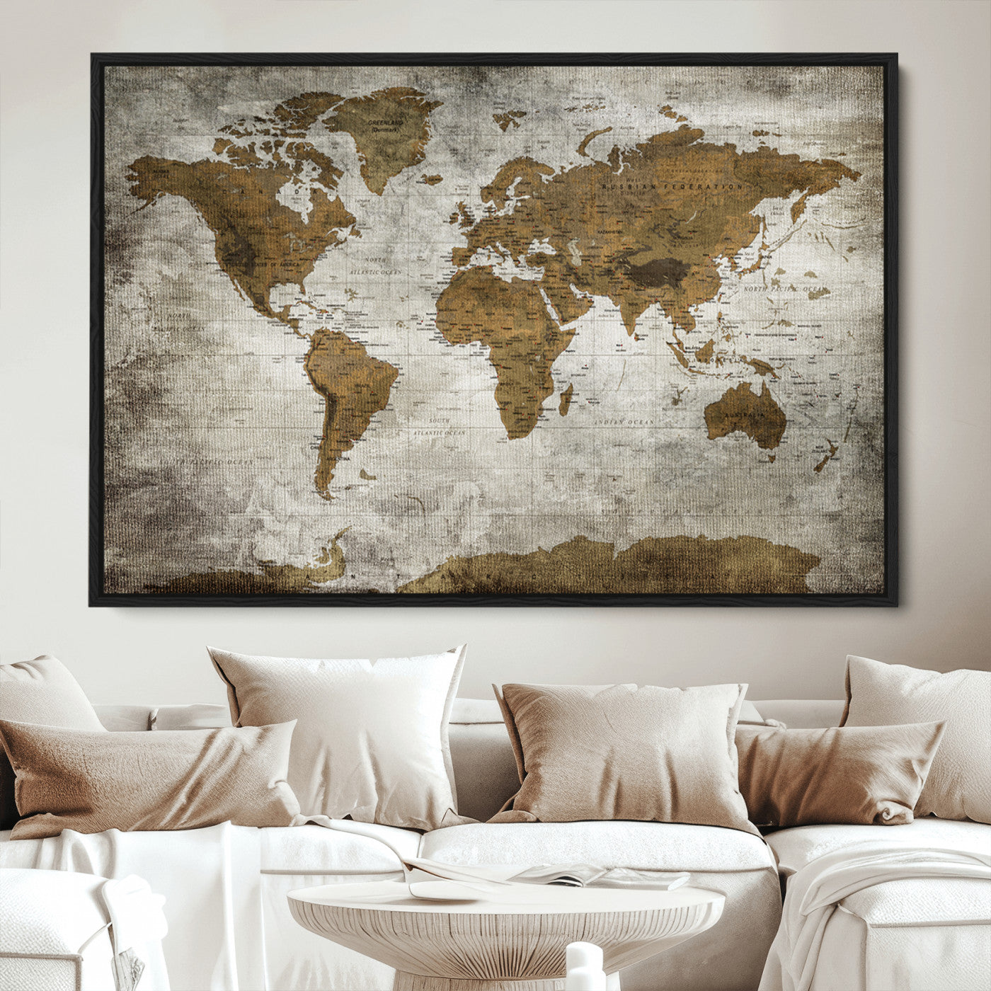 Push Pin World Map Canvas Print – Framed Wall Art for Couples to Track Their Travels – Anniversary Gift or Home Adventure Decor
