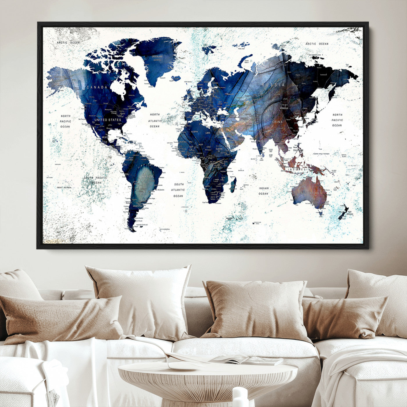 Push Pin World Map Canvas Print – Framed Wall Art for Couples to Track Their Travels – Anniversary Gift or Home Adventure Decor