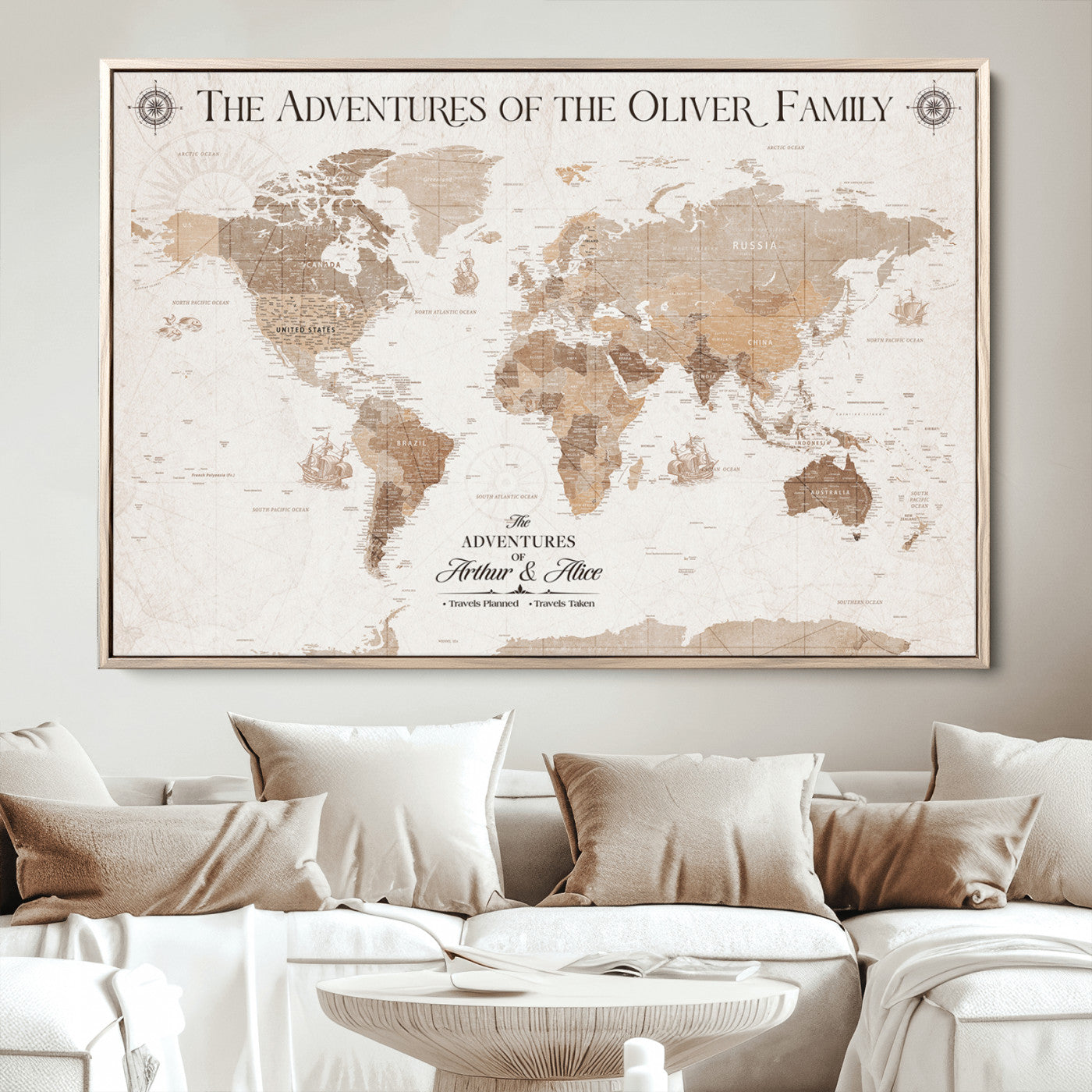 58395047-MGV-CV-36X24-Personalized Framed World Map Canvas Wall Art Print – Custom Push Pin Travel Tracker Lover - Custom World Map on Canvas