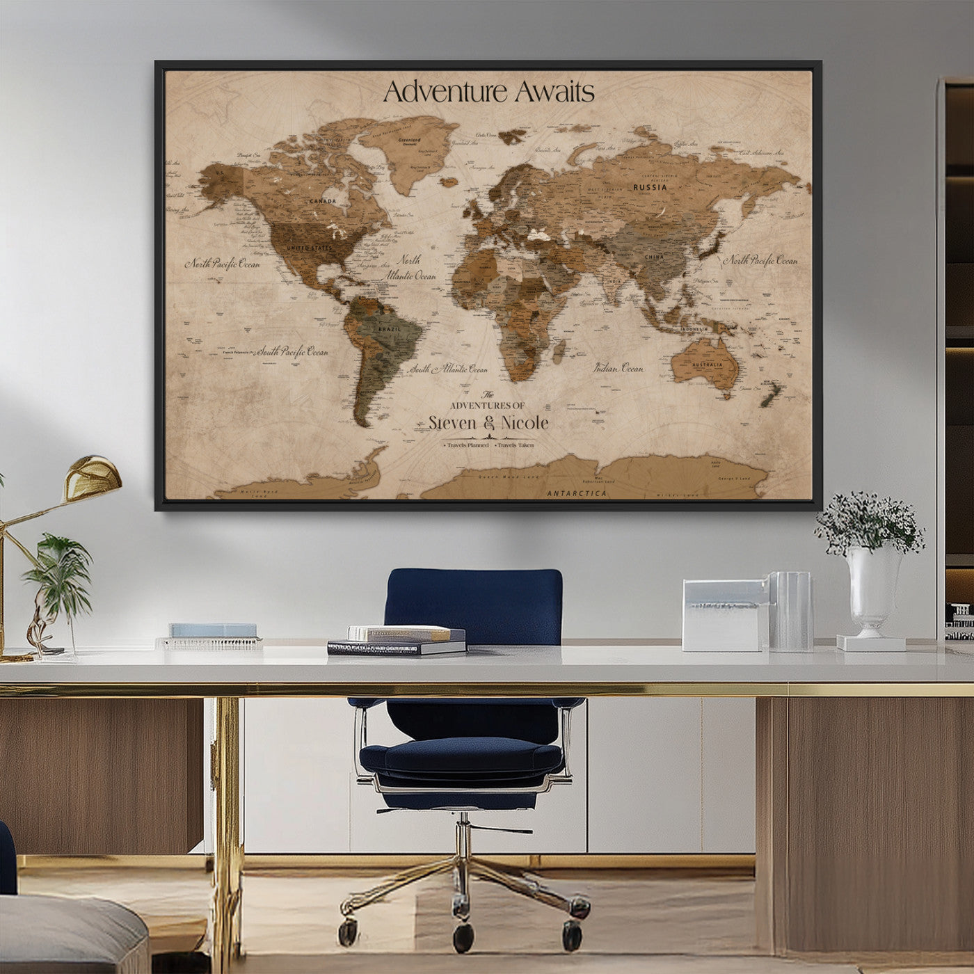 26070282-MGV-CV-36X24-Personalized World Map Wall Art Canvas Print - Customizable Wall Art Map Print