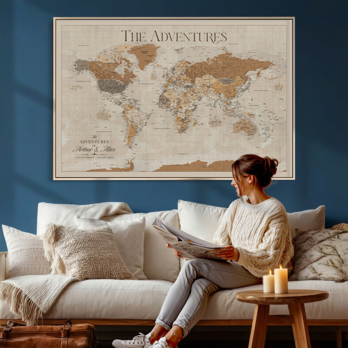 57738274-MGV-CV-36X24 - Custom Push Pin World Map Wall Art Canvas Print | Personalized Travel Tracker - NEWMAP-10