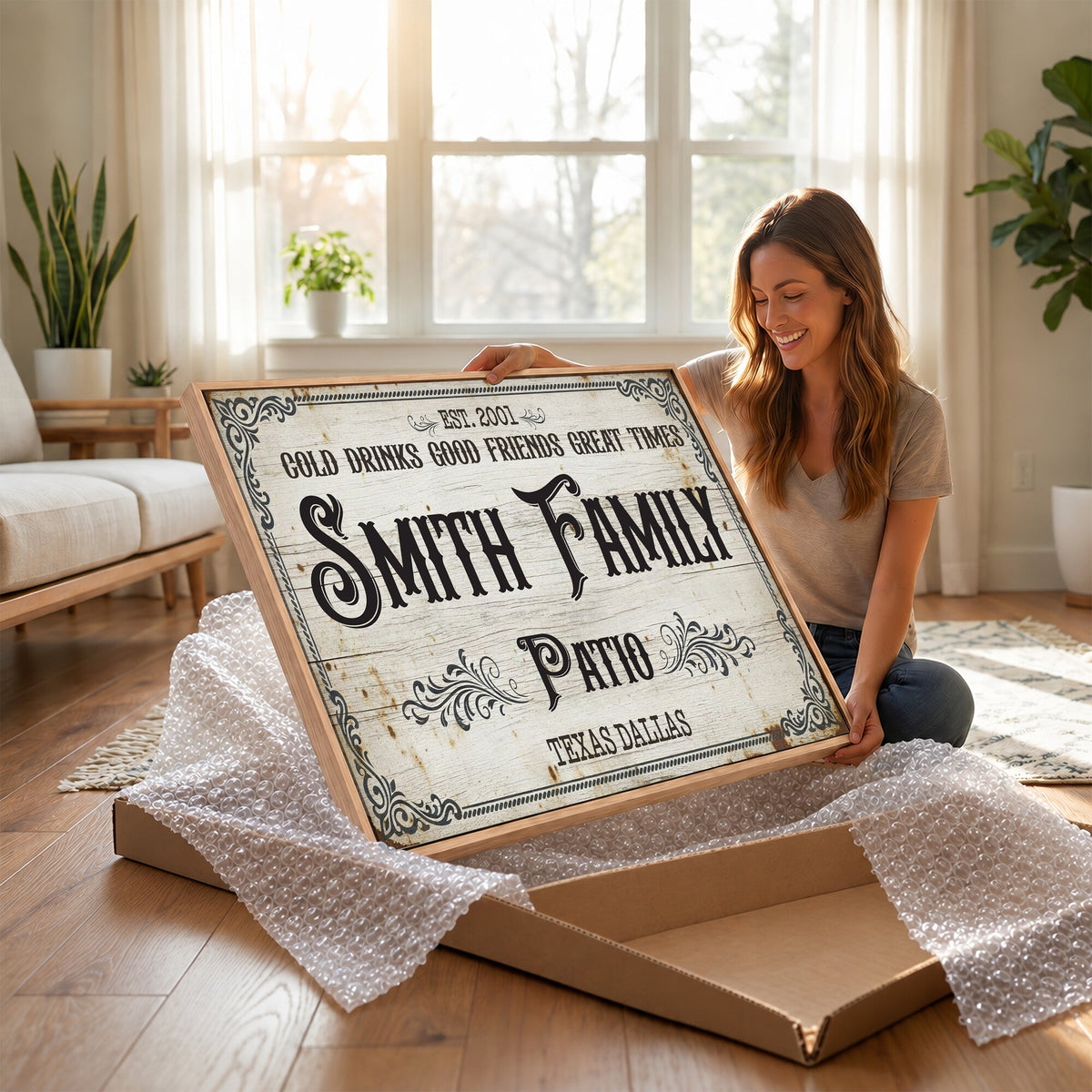 82858529-MGV-CV-36X24 - Custom Family Patio Sign Wall Art Canvas Print, Personalized Rustic Backyard Decor