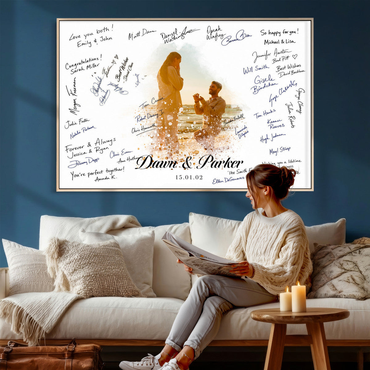75692697-MGV-CV-36X24 - Wedding Guest Book Alternative Wall Art Canvas Print, Personalized Couple Photo Guestbook Wedding Signature Poster, Custom Couple Photo Guestbook Canvas, Bridal Shower Reception Decor