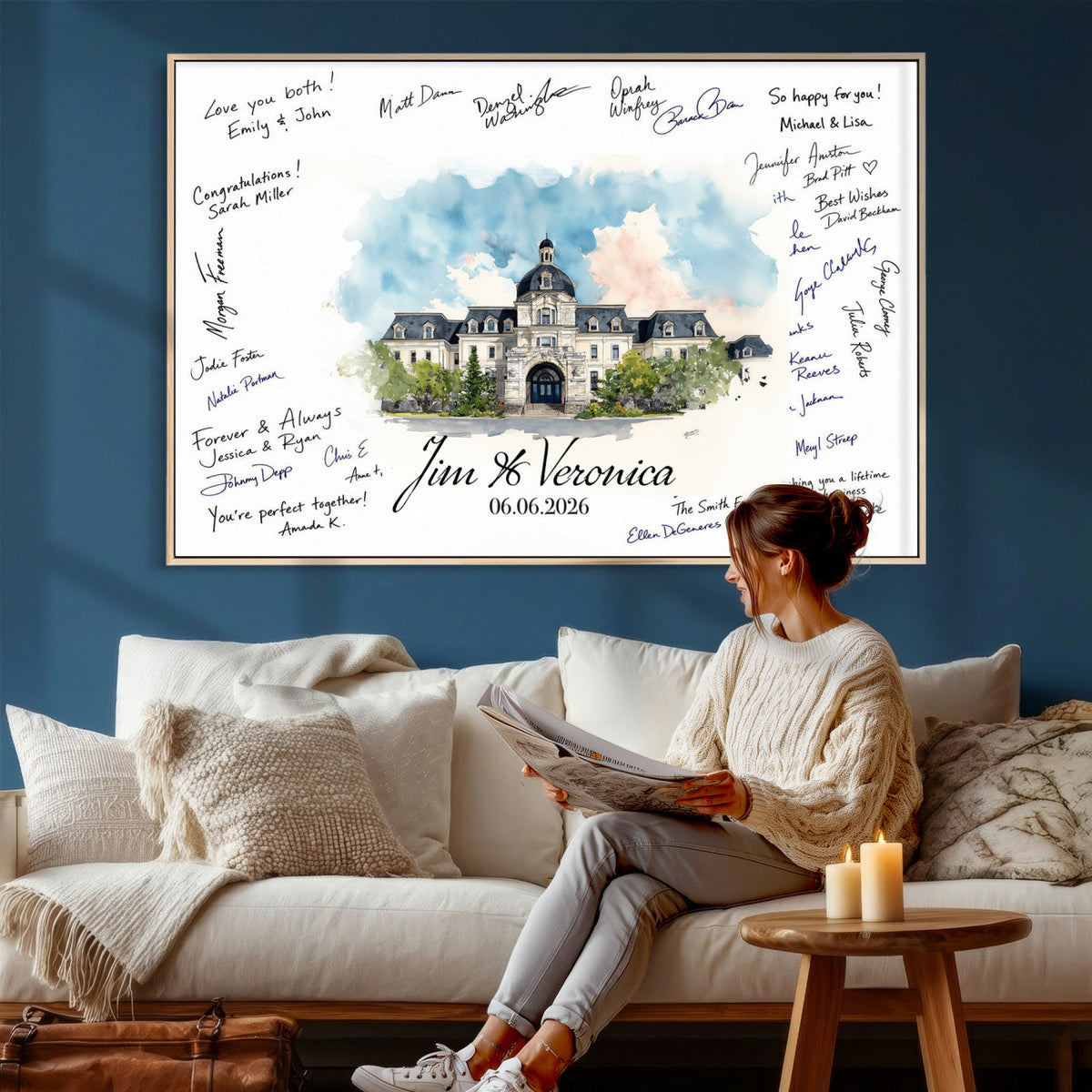 38232057-MGV-CV-36X24 - Wedding Guest Book Alternative Wall Art Canvas Print, Personalized Couple Photo Guestbook Wedding Signature Poster, Custom Couple Photo Guestbook Canvas